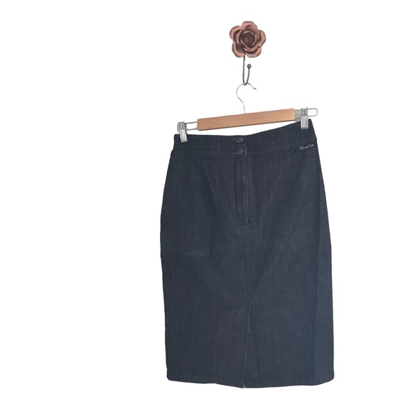 Level 99 Black Pleated Denim Pencil Skirt Size 27 Minimalist‎ Preppy Classic - Picture 1 of 12